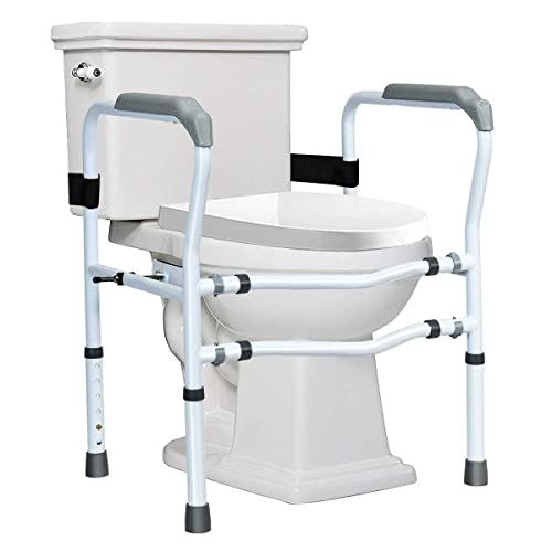 Toilet Safety Rail - Adjustable Free Standing Toilet Armrest with 360° Rotatable Clip, Supports Up to 300 LBS, Ideal for Elderly & Disabled for Enhanced Stability and Safety.