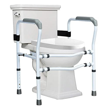 Toilet Safety Rail - Adjustable Free Standing Toilet Armrest with 360° Rotatable Clip, Supports Up to 300 LBS, Ideal for Elderly & Disabled for Enhanced Stability and Safety.