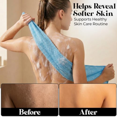 Exfoliating Washcloth – Long Japanese-Style Back Scrubber for Shower, 2-Sided Body Scrub Exfoliating Towel, Quick Dry Bath Cloth for Men & Women, Blue - color: Blue