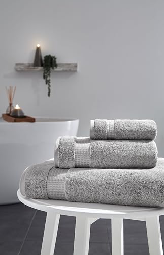 Ozdilek 6-Piece Bath Towel Set, 2 Bath, 2 Hand, 2 Wash, 100% Cotton Turkish Towels, 2 Bath Towels (30x60/550 GSM), 2 Hand Towels (16x30/575 GSM), 2 Washcloths (13x13/600 GSM) (Light Grey) - color: Grey