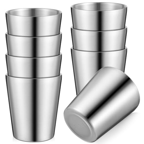 Mimorou 8 Pack Stainless Steel Insulated Cup 8.8 oz Metal Tumbler Double Wall Vacuum Water Glasses Camping Reusable Mugs BBQ Home Office Party Coffee(Silver) - color: Silver, size: 8.8 oz