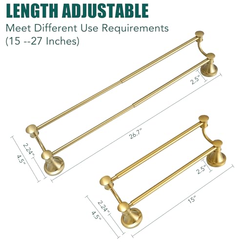 Hoimpro Double Towel Bar Towel Rack for Bathroom Wall Mounted Brushed Gold | Adjustable 16-26 In,Wall Mounted Towel Holder, Stainless Steel, Rustproof, Towel Rod Hanger Hardware Accessories Hotel - color: Brushed Gold