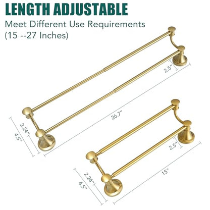 Hoimpro Double Towel Bar Towel Rack for Bathroom Wall Mounted Brushed Gold | Adjustable 16-26 In,Wall Mounted Towel Holder, Stainless Steel, Rustproof, Towel Rod Hanger Hardware Accessories Hotel - color: Brushed Gold