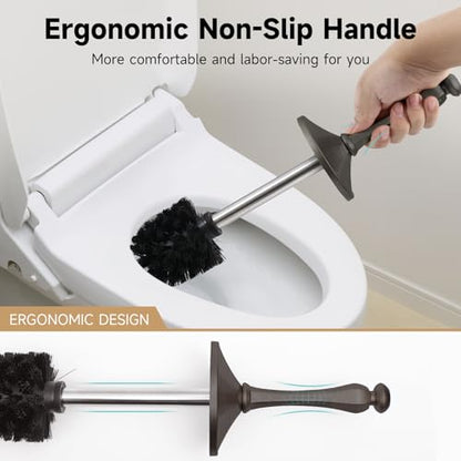 Pewter Toilet Brush and Holder，Extra Long Handled Toilet Brush for Bathroom，Stainless Steel Heavy Duty Toilet Bowl Brush,Deep Cleaning Modern Toilet Cleaner Brush -Space Saving, Covered Brush - color: Pewter