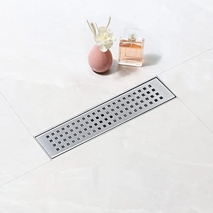 12 inch Linear Shower Drain Brushed Silver with Grate Removable | Square Hole Panel,AISI 304 Stainless Steel Fast Drainage Rectangle Hidden Shower Trench,Detachable Hair Catcher,Leveling Feet - color: Stainless Steel, size: 12 inch+No Base