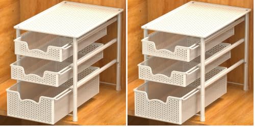 Simple Houseware 3 Tier White Alloy Steel Sliding Basket Organizer Drawer Cabinet (Pack of 2) - color: White, size: 3-Tier (Pack of 2)