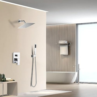 Shower System Polished Chrome Bathroom Rainfall Shower Faucet Set Complete Wall Mounted 6 Inch Shower Head and Handle Set with Rough-in Valve Body and Trim Kit - color: Polished Chrome, size: 6 Inch