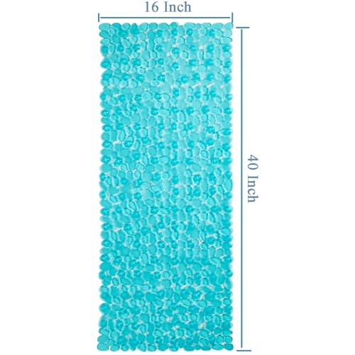 Webos Bath Shower Mat Non Slip: Extra Large Pebble Bathtub mat for Families, Anti Slip Shower Matt with Drain Holes Suction Cups Tub Mat - 16 X 40 Inch Clear Green - color: Pebble Clear Green