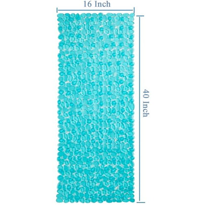 Webos Bath Shower Mat Non Slip: Extra Large Pebble Bathtub mat for Families, Anti Slip Shower Matt with Drain Holes Suction Cups Tub Mat - 16 X 40 Inch Clear Green - color: Pebble Clear Green