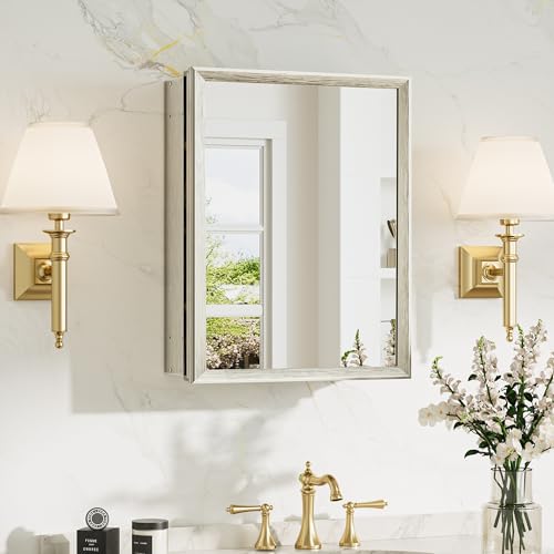 TokeShimi 14 x 18 Medicine Cabinet for Bathroom, Assembly Required, Brushed Nickel Medicine Cabinet with Mirror, Stepless Adjustable Shelves, Tempered Glass, Beveled Aluminum Frame - color: Brushed Nickel, size: 14x18 in
