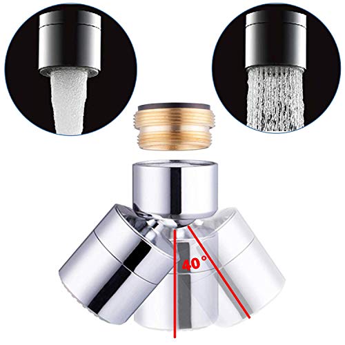 TOTOMO Kitchen Sink Faucet Aerator (Solid Brass) 2 Spray-mode (Shower&Bubble Stream) 360° Swivel Booster Sprayer adapter Water Saving Head attachment replacement - Chrome - color: Faucet Aerator 40° Angle - Polished Chrome