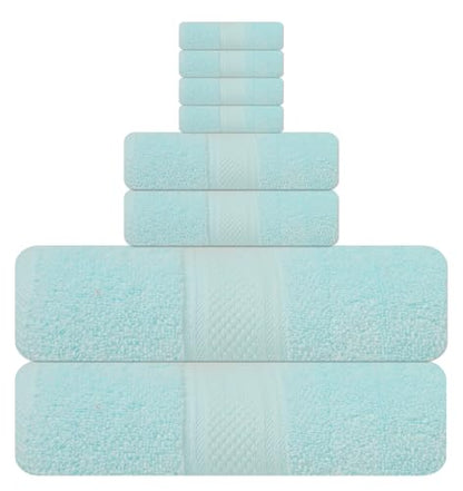 8-Piece Zero Twist Cotton Bath Towel Set – 100% Cotton Luxury Towels – Ultra Soft, Fluffy & Absorbent – Quick Dry, Durable & Fade Resistant – Spa Quality Bath, Hand & Washcloth Set (Placid Blue) - color: Placid Blue