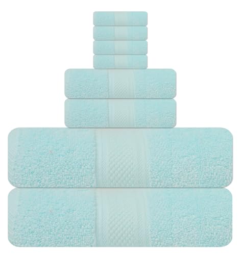 8-Piece Zero Twist Cotton Bath Towel Set – 100% Cotton Luxury Towels – Ultra Soft, Fluffy & Absorbent – Quick Dry, Durable & Fade Resistant – Spa Quality Bath, Hand & Washcloth Set (Placid Blue) - color: Placid Blue