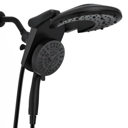 Foldable Rainfall Shower Head 9 Spray Settings/Modes Handheld Showerheads | High Pressure Shower Heads with Handheld Spray Combo, Built-in Magnetic Docking, Power Jets, Stainless Steel Shower Hose - color: Black