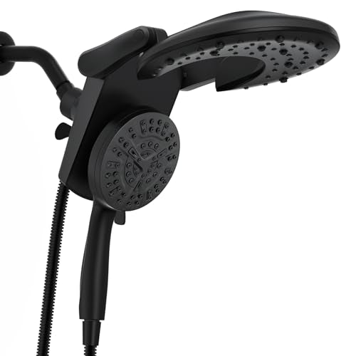 Foldable Rainfall Shower Head 9 Spray Settings/Modes Handheld Showerheads | High Pressure Shower Heads with Handheld Spray Combo, Built-in Magnetic Docking, Power Jets, Stainless Steel Shower Hose - color: Black