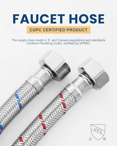 20'' Length Faucet Supply Line, Stainless Steel Braided cUPC Sink Hose with G1/2" FIP x 3/8" Compression Supply Hose for Sink Faucet Bathroom Kitchen Faucet Connector Water Supply Line 2 PCS - size: 20 Inch