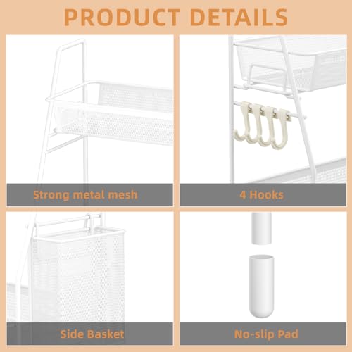 VITVITI 2-Tier Bathroom Organizer Countertop, Metal Wire Mesh Bathroom Counter Organizer Storage with Basket Hooks, Vanity Tray Shelf, Kitchen Spice Rack, White - color: 2 Tier Large White