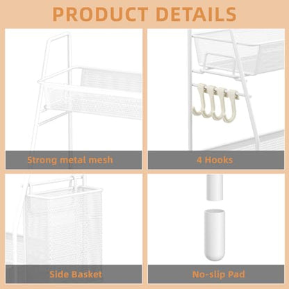 VITVITI 2-Tier Bathroom Organizer Countertop, Metal Wire Mesh Bathroom Counter Organizer Storage with Basket Hooks, Vanity Tray Shelf, Kitchen Spice Rack, Small White - color: Small White Wire Mesh
