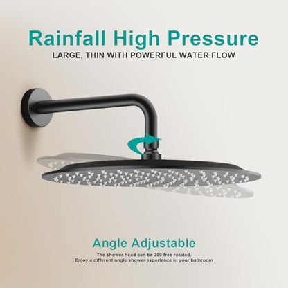 All Metal Rain Shower Head - Heavy Duty Stainless Steel, Easy Install, High Water Flow, Ultra-Thin Modern Design for Bathroom (D-Matte Black, 12) - color: D-Matte Black, size: 12