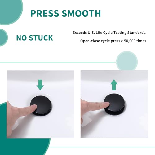 Black Sink Drain Pop Up Sink Drain Stopper for Sink Faucet Vessel Vanity Bathroom Sink Drain Strainer with Hair Catcher Anti-Clog Strainer Matte Black【with Overflow】, SD30-BK-P2 - style: Big Popup Cap-Black, 2 Pack