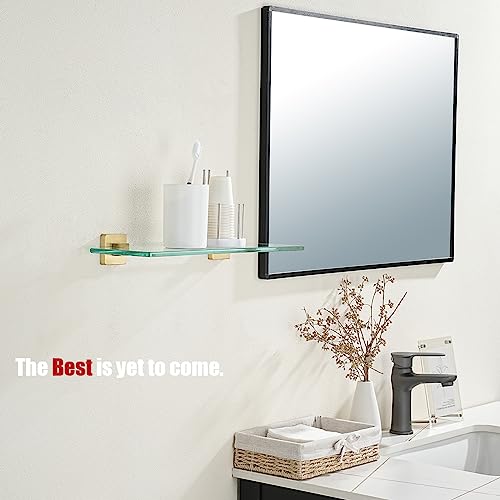 JQK Bathroom Glass Shelf, Floating Tempered Glass Shower Storage 16 by 5 inches, 304 Stainless Steel Brushed Gold Wall Mount, TGS201L16-BG - color: Brushed Gold, size: 16 Inch