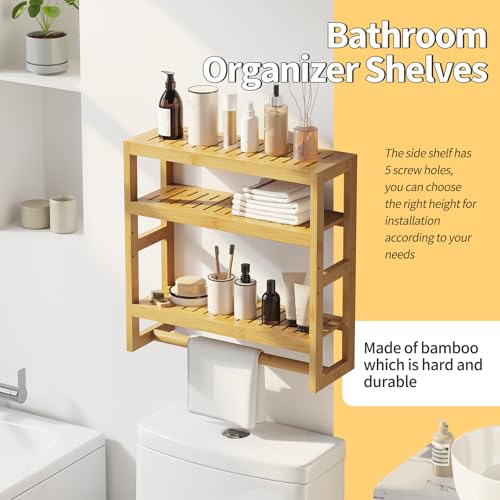 Bathroom Shelves with Hanging Bar Over Toilet Storage - Adjustable Wall Organizer (Natural) - color: Natural