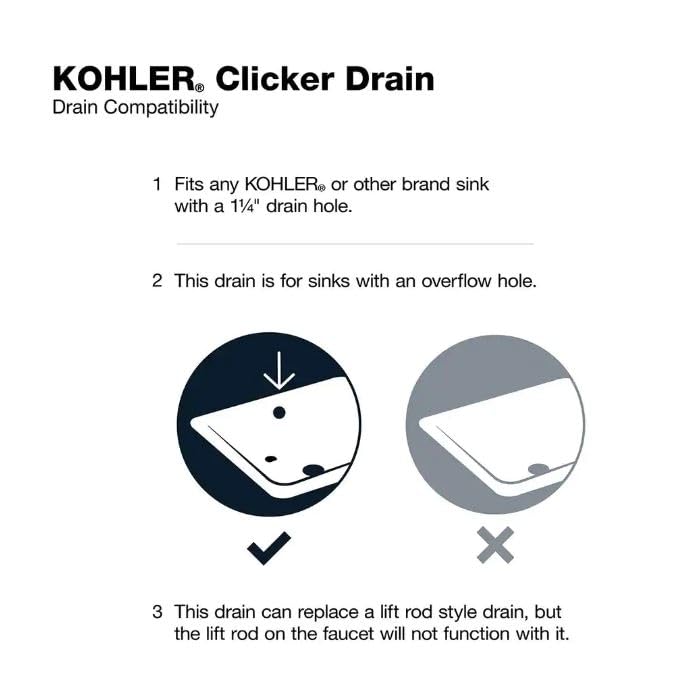 Kohler RH1274364-CP Clicker Drain with Overflow in Polished Chrome - color: Polished Chrome, size: 2.76 x 2.76 x 9.72 inches