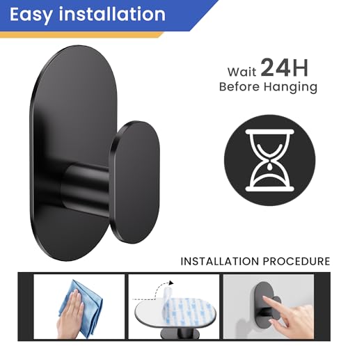 Aikzik Adhesive Towel Hooks - 4 Pack 26LB Extra Strong Heavy Duty Wall Hooks for Bathroom/Shower Door Hanging Coat, Robe, Towel, Dogs' Leads and Collars (Matte Black, Stainless Steel) - color: Black-4