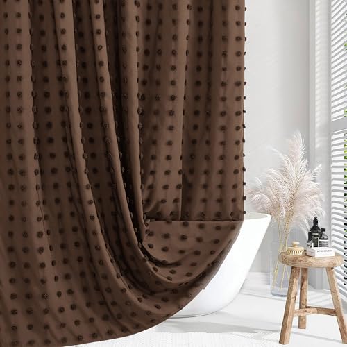 Siiluminisoy Brown Shower Curtain Woven Fabric Shower Curtain, 72" x 72" Cute Shower Curtains with Pleat Puffs Tufted Textured Modern Farmhouse Shower Curtain for Bathroom, Machine Washable - color: Brown, size: 72"W x 72"L (Pack of 1)