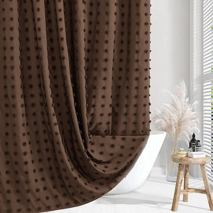 Siiluminisoy Brown Shower Curtain Woven Fabric Shower Curtain, 72" x 72" Cute Shower Curtains with Pleat Puffs Tufted Textured Modern Farmhouse Shower Curtain for Bathroom, Machine Washable - color: Brown, size: 72"W x 72"L (Pack of 1)