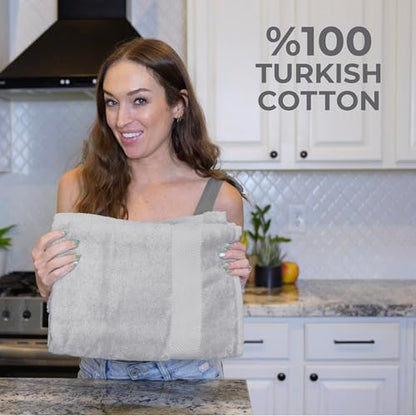 TEXTILOM 100% Turkish Cotton 6 Pcs Luxury Bath Towels, Soft & Absorbent Bathroom Towels Set (2 Bath Towel, 2 Hand Towel, 2 Washcloths)- Light Grey - color: Light Grey, size: 6 Pcs Towel Set