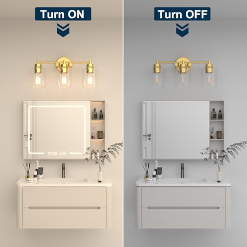 Bathroom Vanity Light Fixtures, 3-Light Brushed Gold Wall Sconce with Clear Glass, Modern Vanity Lights Over Mirror for Bathroom, Kitchen, Living Room, Mirror, E26 Base(Bulbs Not Included) - color: Gold 3 Lights