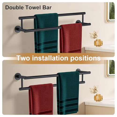 Towel Bars for Bathroom 24 Inch, Matte Black SUS304 Stainless Steel Wall Mounted Towel Holder, Double Towel Rack - color: Matte Black