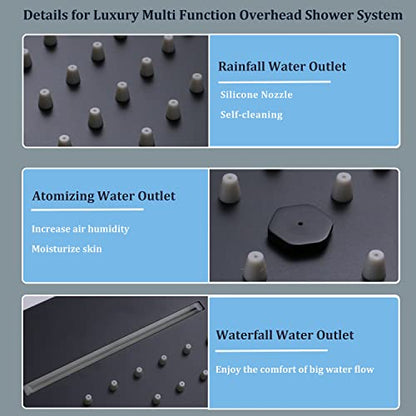 Matte Black Shower System Ceiling Shower Faucet Set with 6PCS Body Jets, 5-Function Thermostatic Shower valve,16 * 24 Inch Shower Head and Handheld Sprayer - color: Matte Black