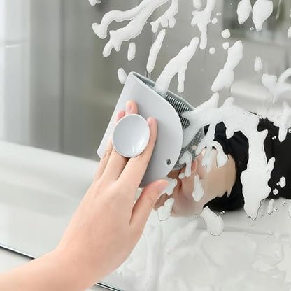 Sink Scrub Brush - Flexible Non Scratch Silicone Scrubber, Suction Cup Cleaning Tool, Built in Squeegee Cleaner | Scrubbing Brush for Bathroom Shower Glass Countertops - color: Gray