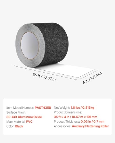 VEVOR Anti-Slip Tape, 35 FT x 4 inch Non Slip Grip Tape for Stairs Steps, 80-Grit Aluminum Oxide High Traction Non-Skid Stair Treads with Strong Adhesive Backing, Suitable for Indoor & Outdoor Use - size: 35 FT/4", style: Anti-Slip Tape