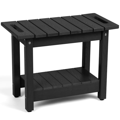 Waterproof Shower Bench, 24" HIPS Shower Stool for Shaving Legs | Shower Chair Seat with Storage Shelf and Handles, Bathroom Bench for Inside Shower, Non-Slip (Black) - color: Black, size: 24" Bench