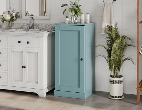 100% Solid Wood 16.5"" Bathroom Storage Cabinet with Shaker Door & Adjustable Shelves - color: Aqua, style: Shaker Door