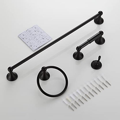 BGL Bathroom Accessory Set, Matte Black Adjustable Expandable Towel Bar 4-Piece Bathroom Hardware Set Wall Mounted Robe Hook Toilet Paper Holder Towel Ring Towel Bar - color: Matte Black