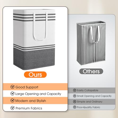 2 Pack Large Home Laundry Basket, Laundry Hamper, Freestanding Waterproof Dirty Clothes Bag, Tall Clothes Hamper - Extended & Reinforced Handles for College Dorm, Family (Light Grey/88L) - size: 2 x 88L
