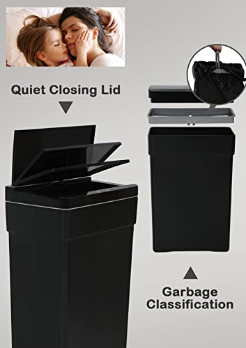 13 Gallon Black Plastic Trash Can with Lid, 50 Liter, Touchless Sensor, Auto-Sensing Technology, Easy to Clean, Durable - style: Single Lid(black)