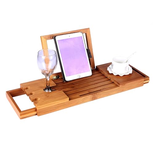 Bath Traysmall Bamboo Retractable Bathtub Shelf Bathroom Soaking Tub Storage Tray Multi-Functional Storage Rack Expandable Size Suitable for Most Bathtubs 50 19 4Cm