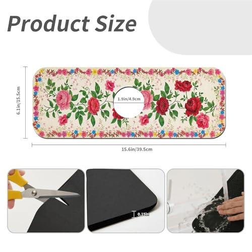 Faucet Fast Absorbent Pad - Red Rose With Wildflower , Suitable For Kitchen, Bathroom, Island And Other Scenes - color: Red Rose with Wildflower