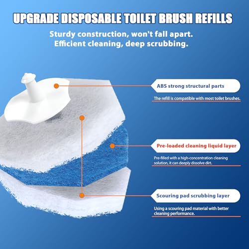 2 Pack Disposable Toilet Brush with 60 Refills, Wall Mounted Toilet Bowl Cleaner Wand Kit and Holder, Bathroom Cleaning Supplies, Toilet Scrubber Disposable Heads