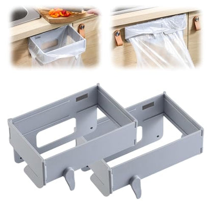 Foldable Trash Bag Holder, Magnetic Portable Trash Bag Holder Easy to Open Close, Space Saving Wall Mounted Foldable Garbage Bag Hanger for Kitchen Toilets Table Sides (Gray-2PCS) - color: Gray-2PCS