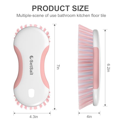 SetSail Multi-Purpose Scrub Brush of 2 Pack, Pink | Stiff Bristles Cleaning Brush with Non-Slip Grip Heavy Duty Scrub Brushes for Cleaning Bathroom Kitchen Tile Bathtub Sink - color: Pink, size: 2-pack