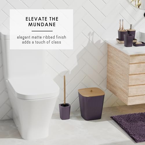 Clara Clark Purple Bathroom Set, Bathroom Sets with Shower Curtain and Rugs | 22 Piece Bathroom Accessories Set with Toothbrush Holder, Soap Dispenser, Soap Dish, Toilet Brush, and Bathroom Trash Can - color: Purple, size: Complete Set + Bath Rugs