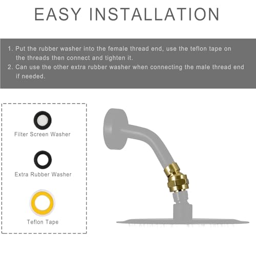 Solid Brass Shower Head Swivel Ball Adapter, Adjustable Shower Arm Extension Shower Head Adapter, Shower Connector Ball Joint, Brushed Gold - color: Brushed Gold