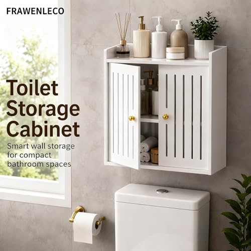 Bathroom Wall Cabinet, Wall Mounted Bathroom Organizer with Double Doors, No Drill PVC Storage Shelf for Toilet, Vanity, Washroom, Sink Area, White Bathroom Cabinet, 15.7 x 7.9 x 15.7 in