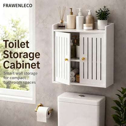 Bathroom Wall Cabinet, Wall Mounted Bathroom Organizer with Double Doors, No Drill PVC Storage Shelf for Toilet, Vanity, Washroom, Sink Area, White Bathroom Cabinet, 15.7 x 7.9 x 15.7 in
